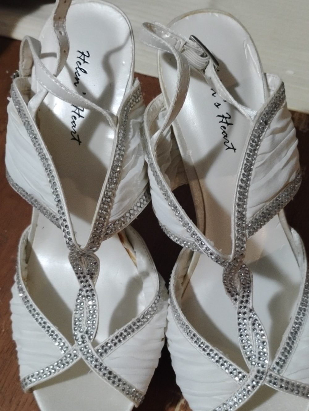 Helen's Heart White Rhinestone T-Strap Heels
